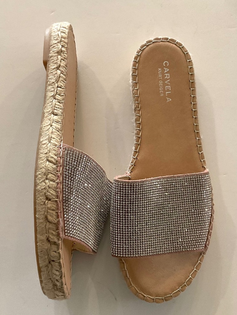 CARVELA Kurt Geiger Flat Rhinestone Espadrille Slide Sandals Size EU 40 LIKE NEW